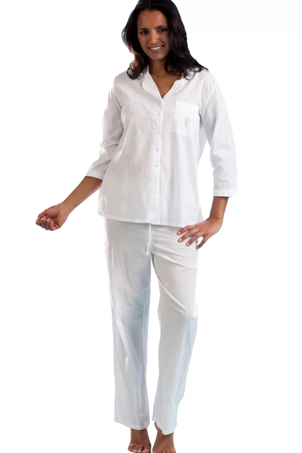 La Cera™ La Cera Long Sleeve Lace Trim Pajama Set