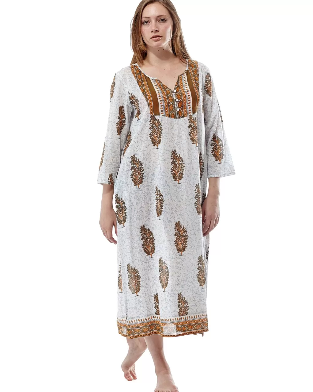 La Cera™ La Cera Long Sleeve Printed Caftan