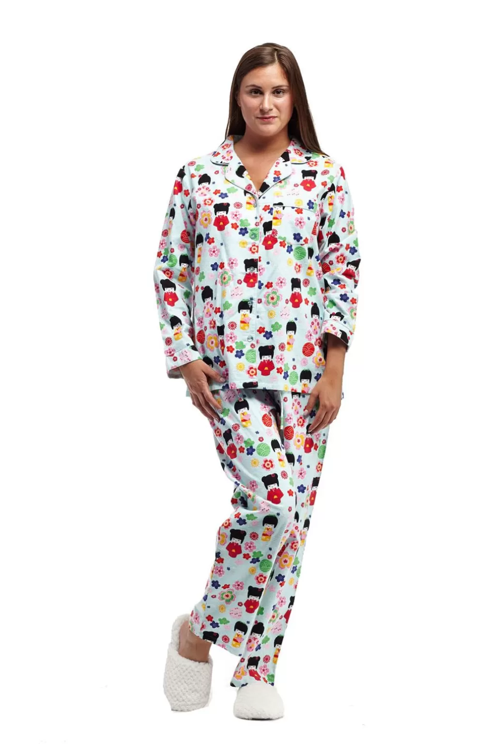 La Cera™ La Cera Long Sleeve Printed Flannel Pajama Set