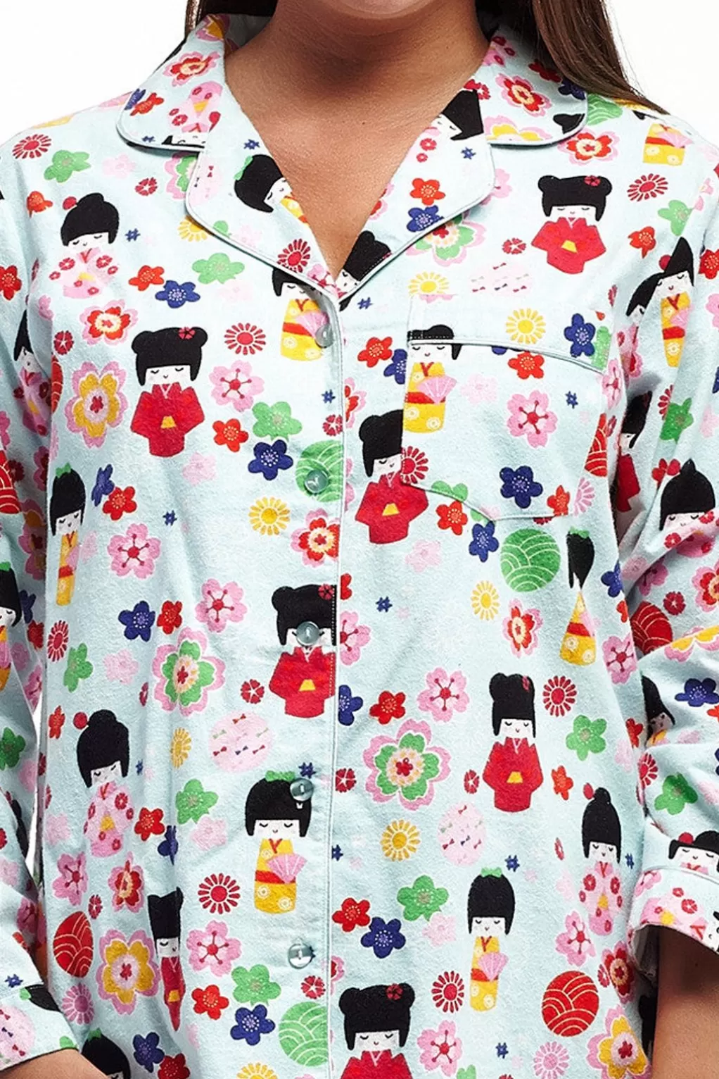 La Cera™ La Cera Long Sleeve Printed Flannel Pajama Set