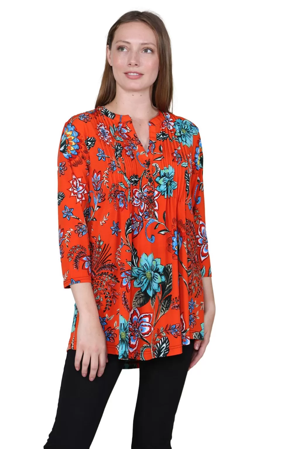 La Cera™ La Cera Mandarin Floral Print Tunic