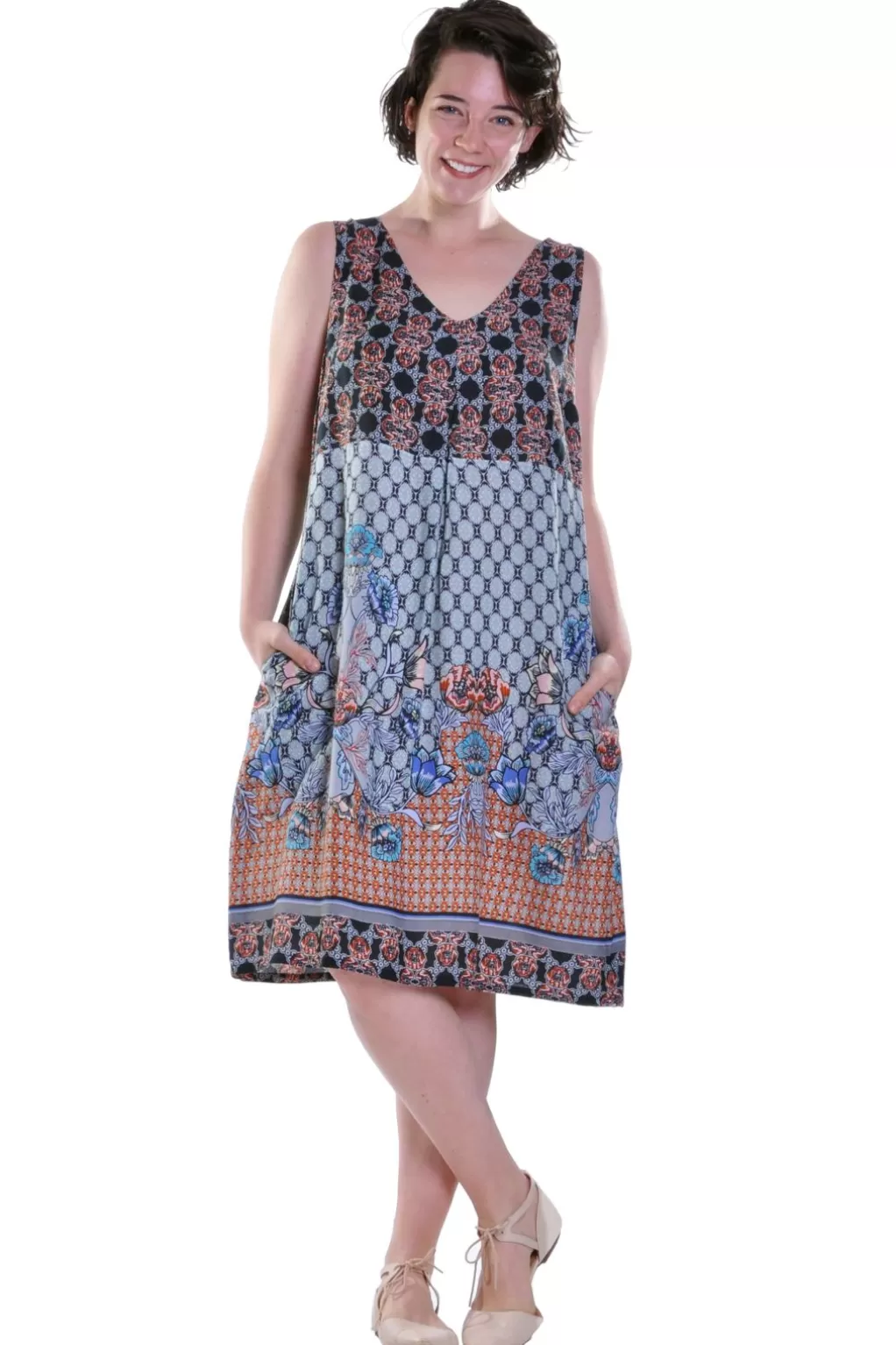 La Cera™ La Cera Multi Print Sleeveless Dress