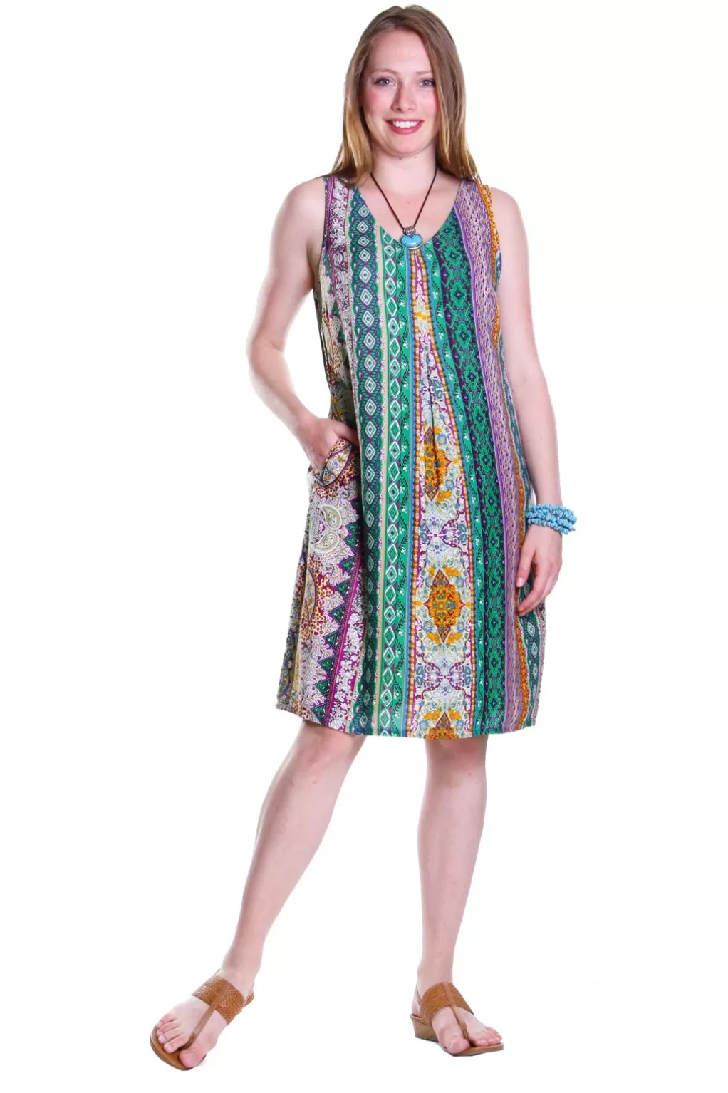 La Cera™ La Cera Multi Print Sleeveless Dress