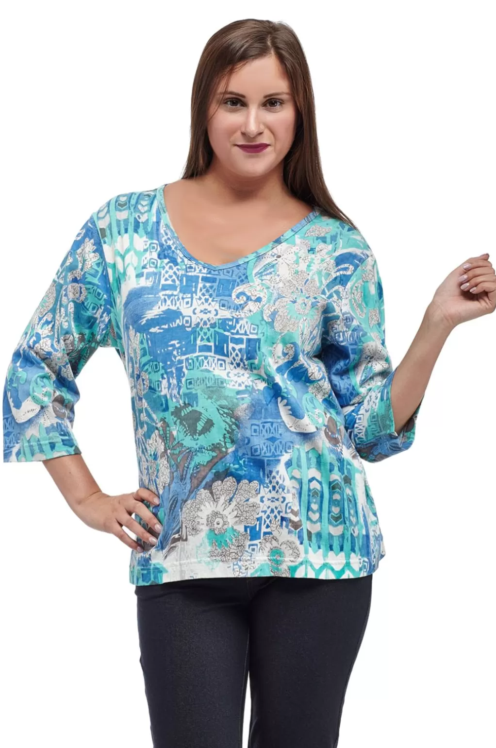 La Cera™ La Cera Multi Printed Tunic Top