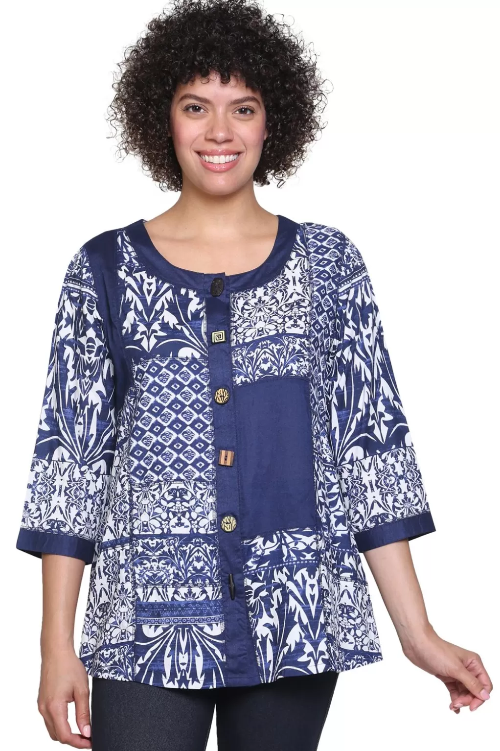 La Cera™ La Cera Navy Patchwork Top