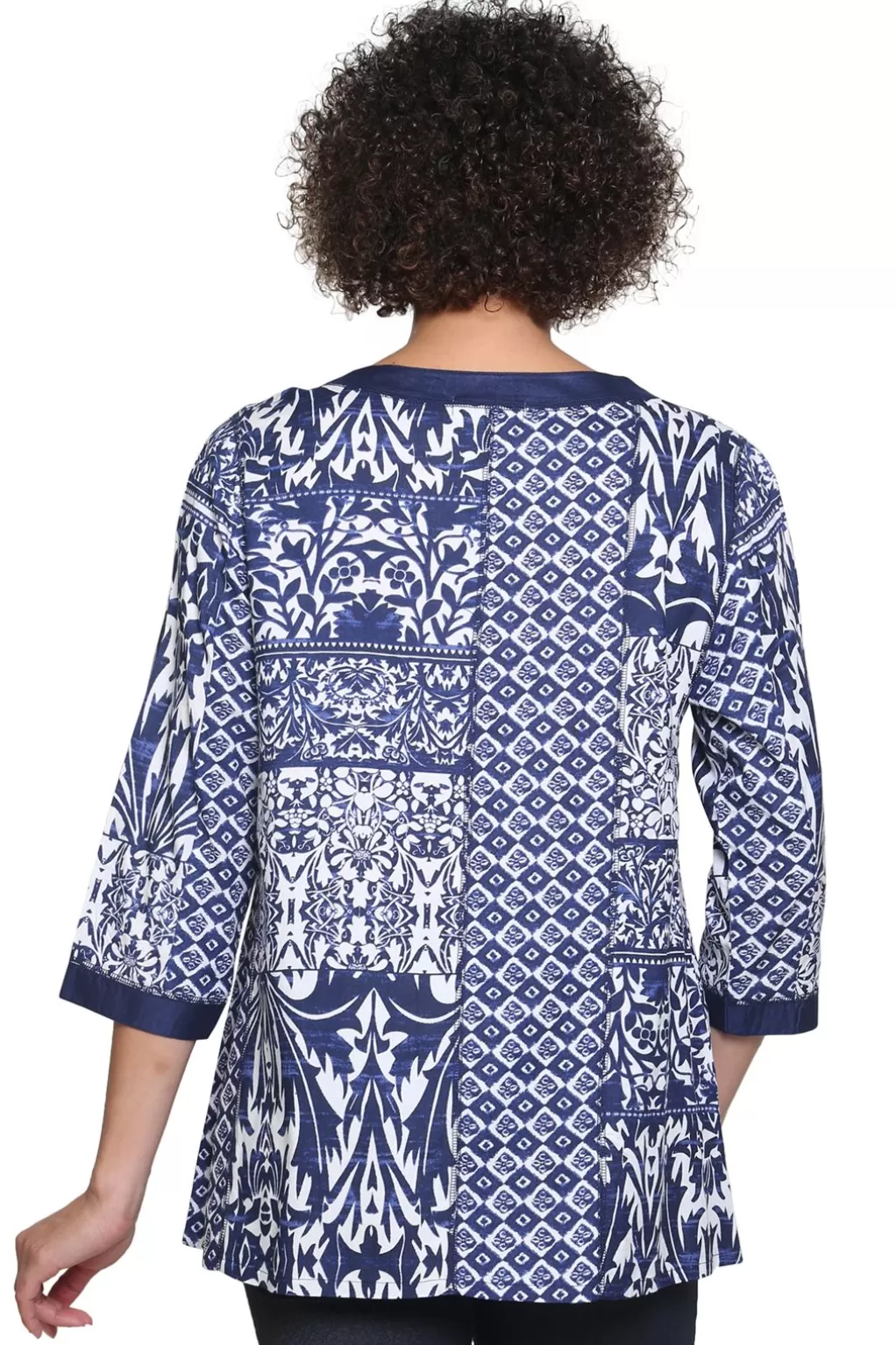 La Cera™ La Cera Navy Patchwork Top