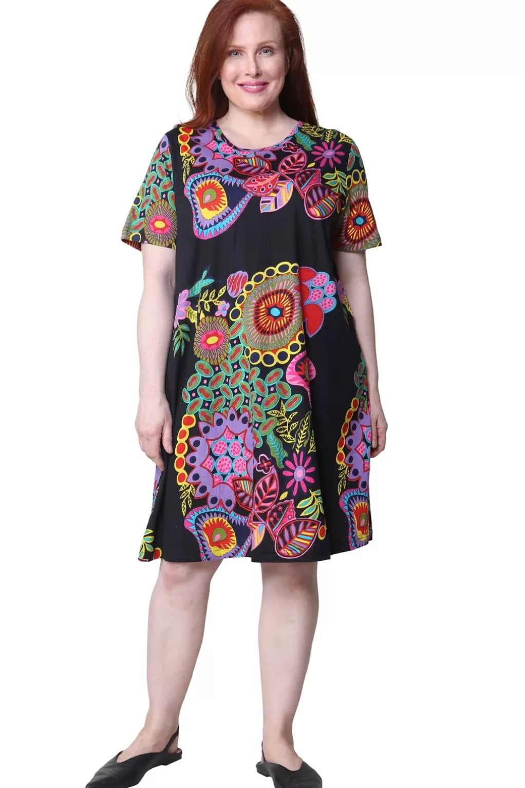 La Cera™ La Cera Novelty Floral Print Plus Size Short Sleeve Dress