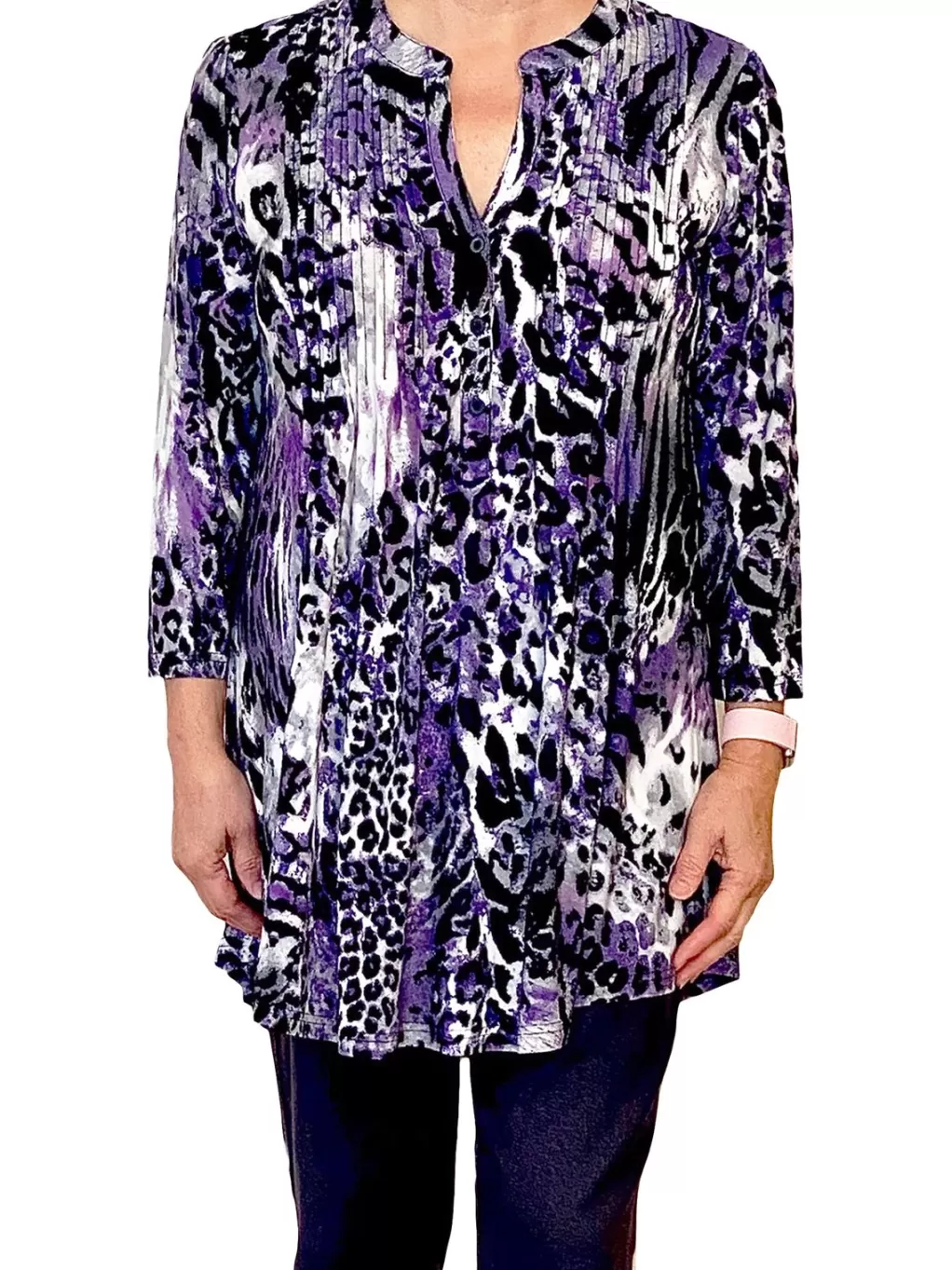 La Cera™ La Cera Pleat Front Animal Printed Tunic