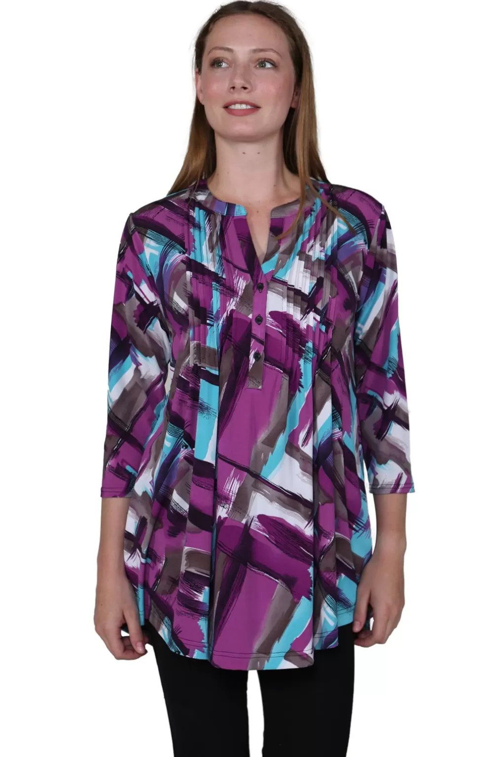 La Cera™ La Cera Pleat Front Geometric Printed Tunic