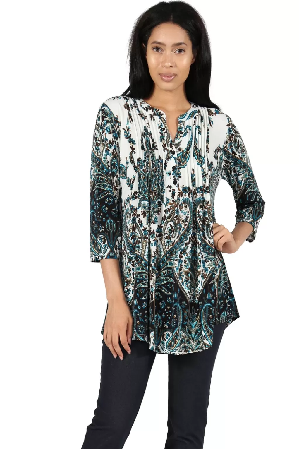 La Cera™ La Cera Pleat Front Paisley Tunic