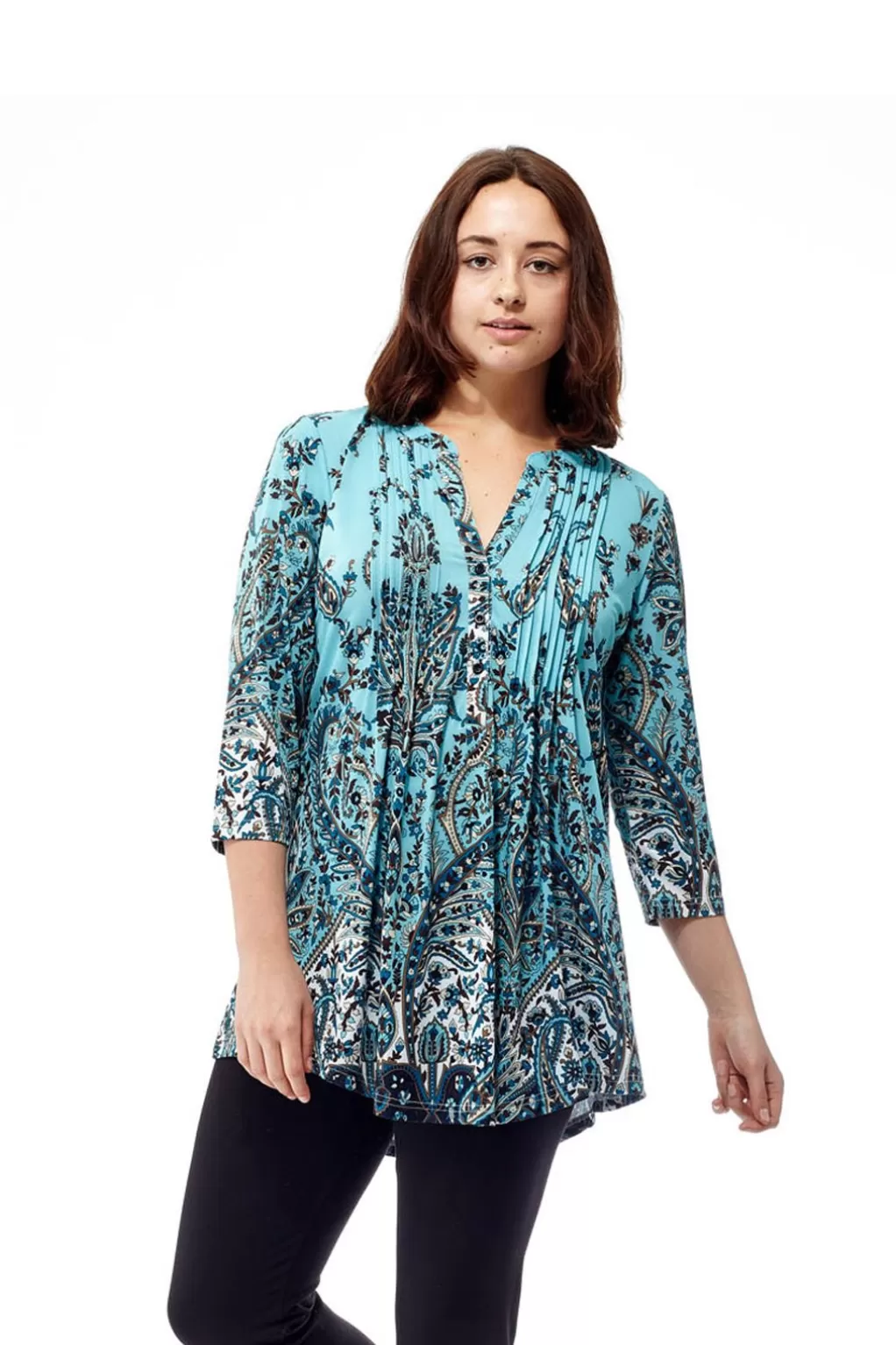 La Cera™ La Cera Pleat Front Paisley Tunic