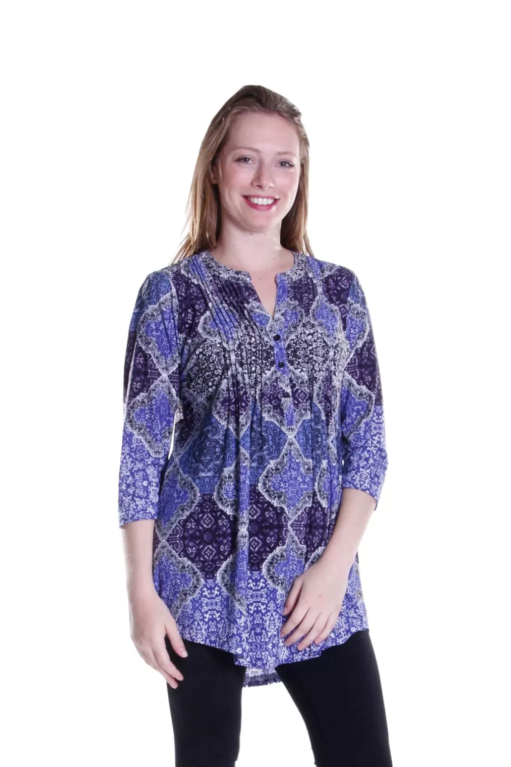 La Cera™ La Cera Pleat Front Printed Tunic