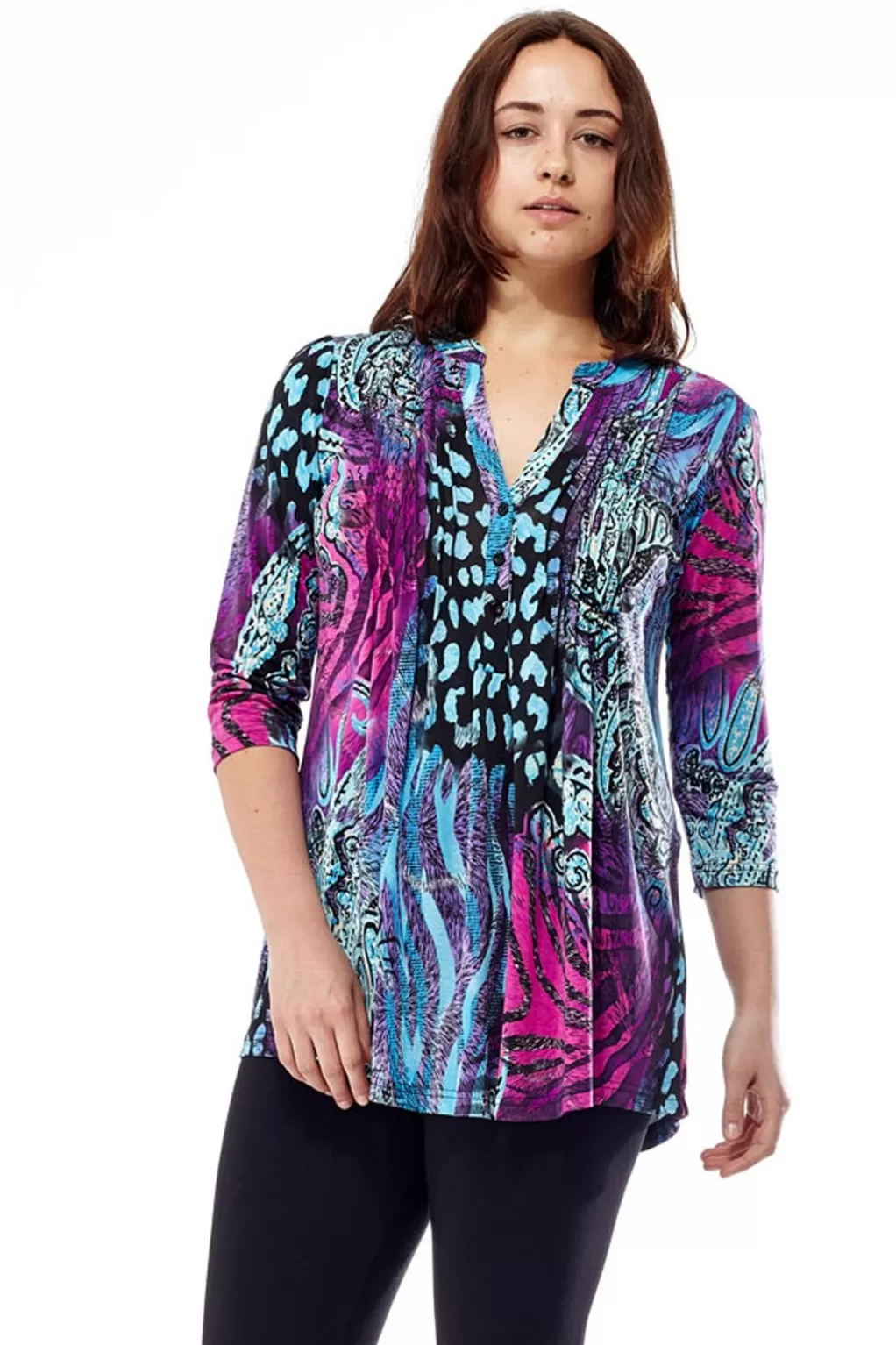 La Cera™ La Cera Pleat Front Printed Tunic