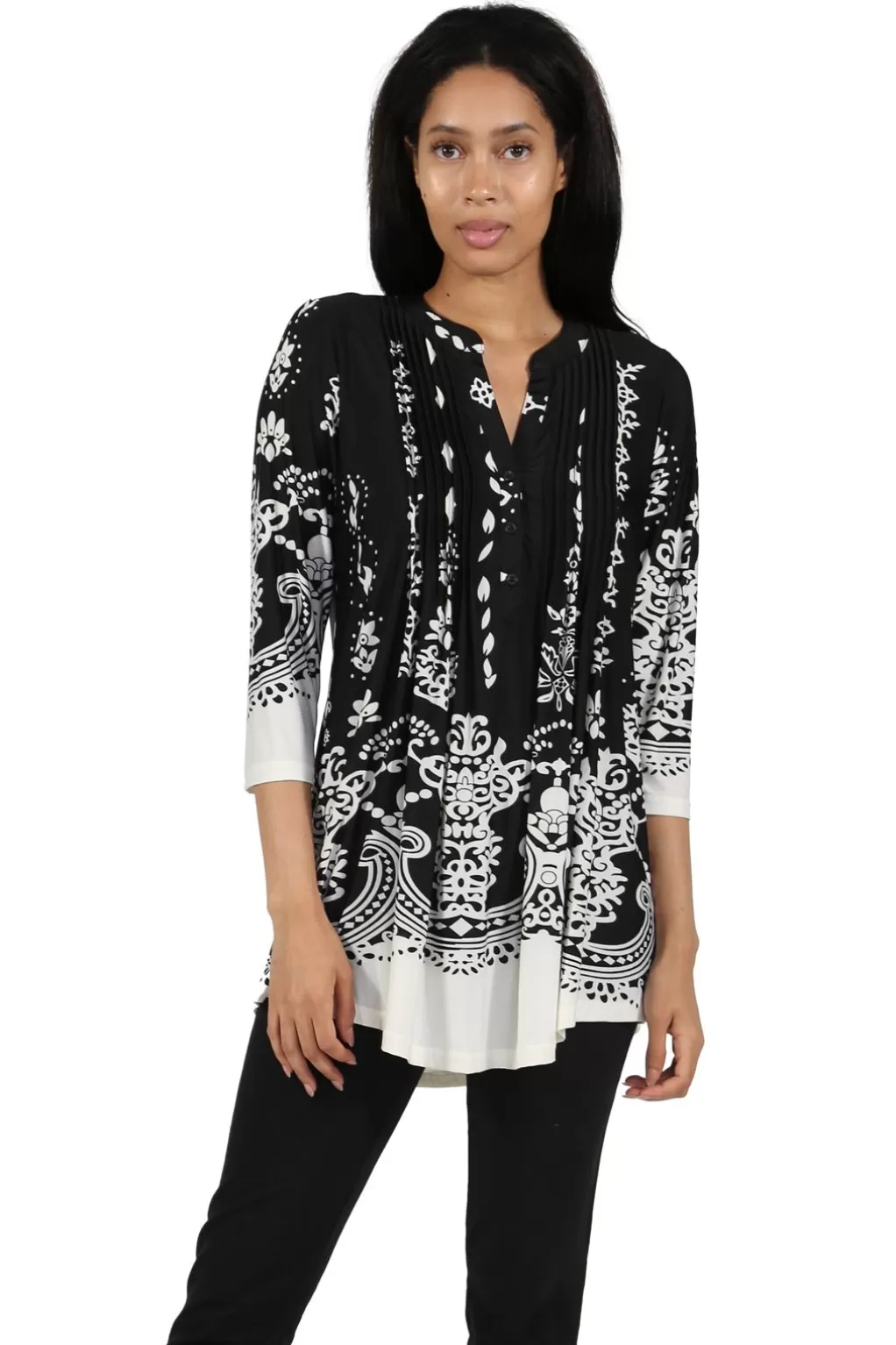 La Cera™ La Cera Pleat Front Printed Tunic