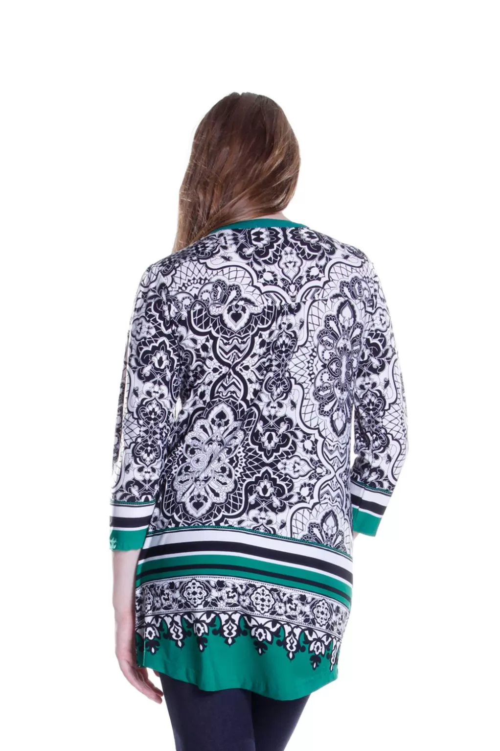 La Cera™ La Cera Pleat Front Printed Tunic Black And Green