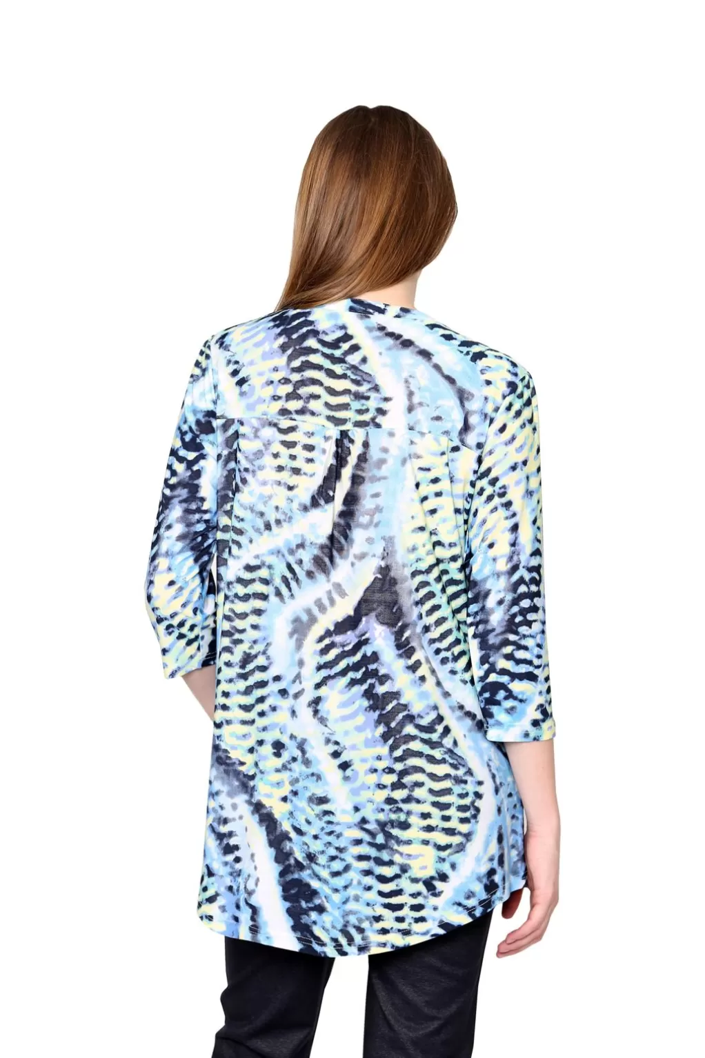 La Cera™ La Cera Pleat Front Printed Tunic Blue Yellow