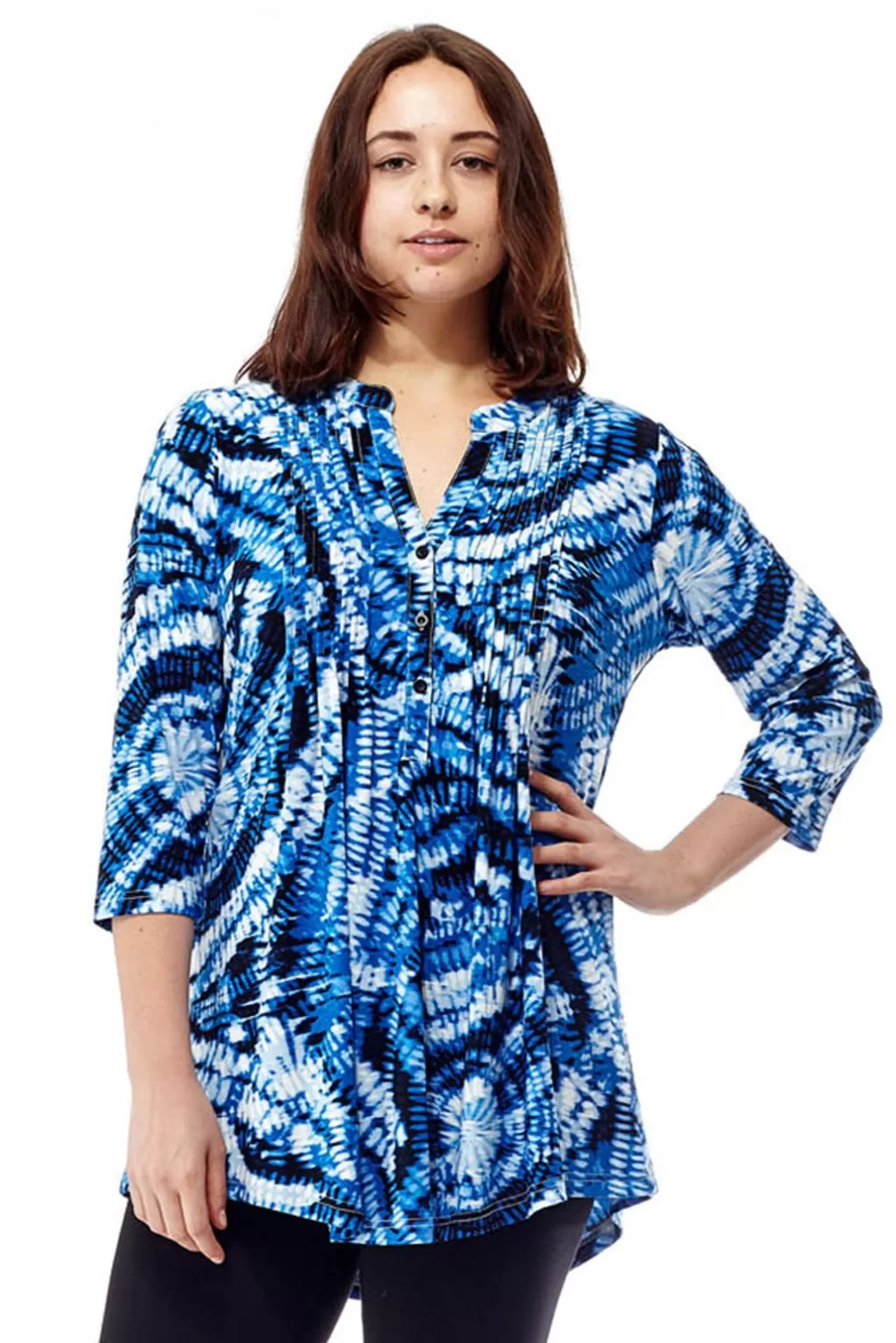 La Cera™ La Cera Pleat Front Printed Tunic Tie-Dye