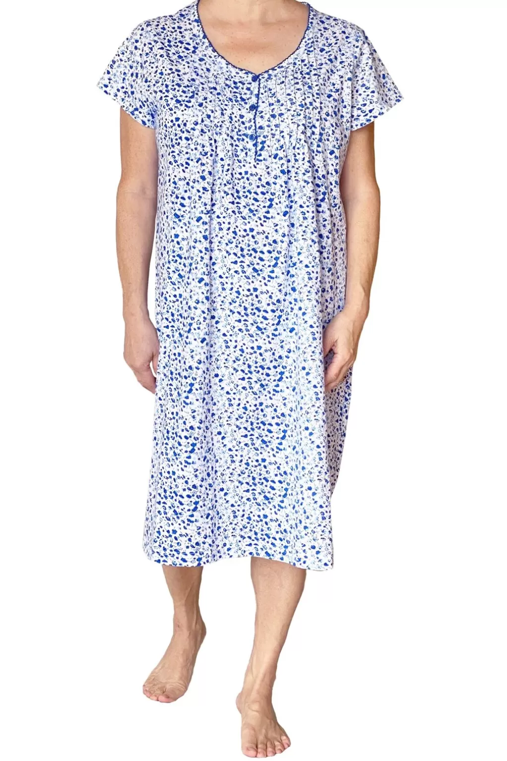 La Cera™ La Cera Plus Blue Posies Cotton Knit Chemise