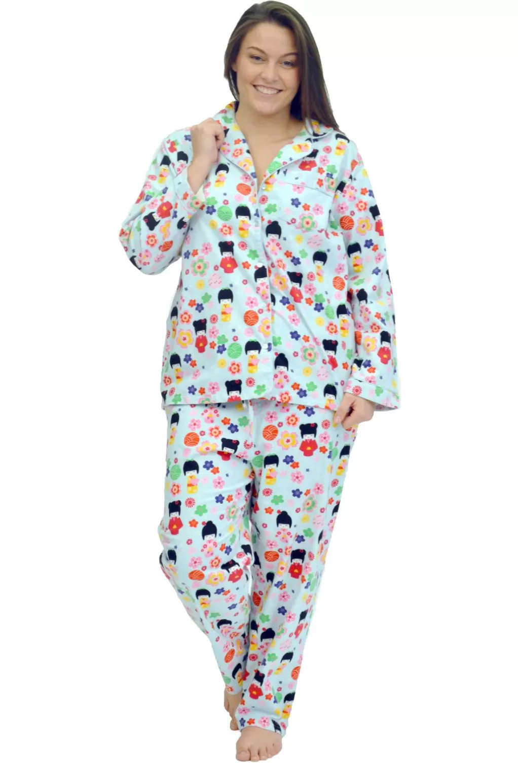 La Cera™ La Cera Plus Size Cotton Flannel Pajama Set