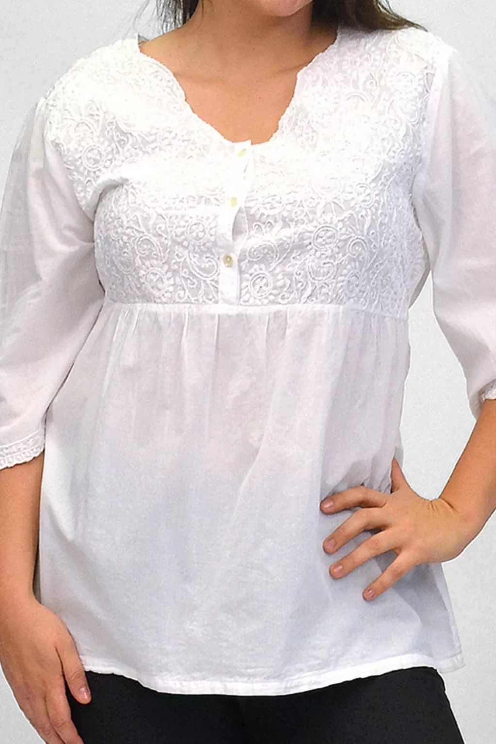La Cera™ La Cera Plus Size Embroidered Bodice Blouse