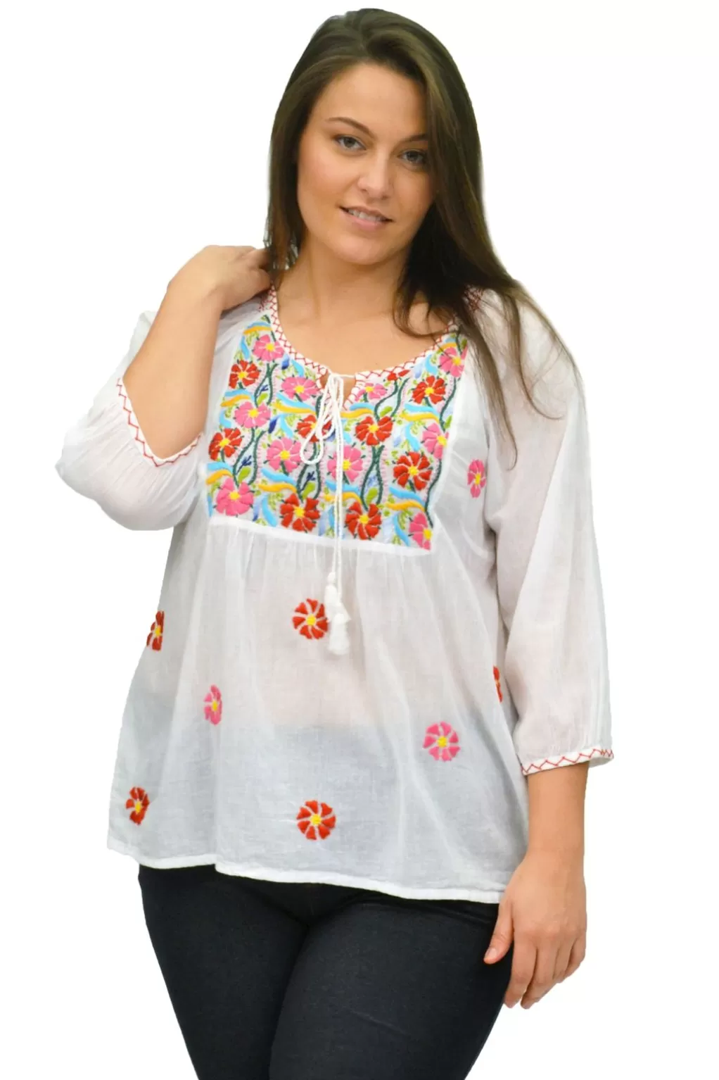 La Cera™ La Cera Plus Size Embroidered Peasant Top