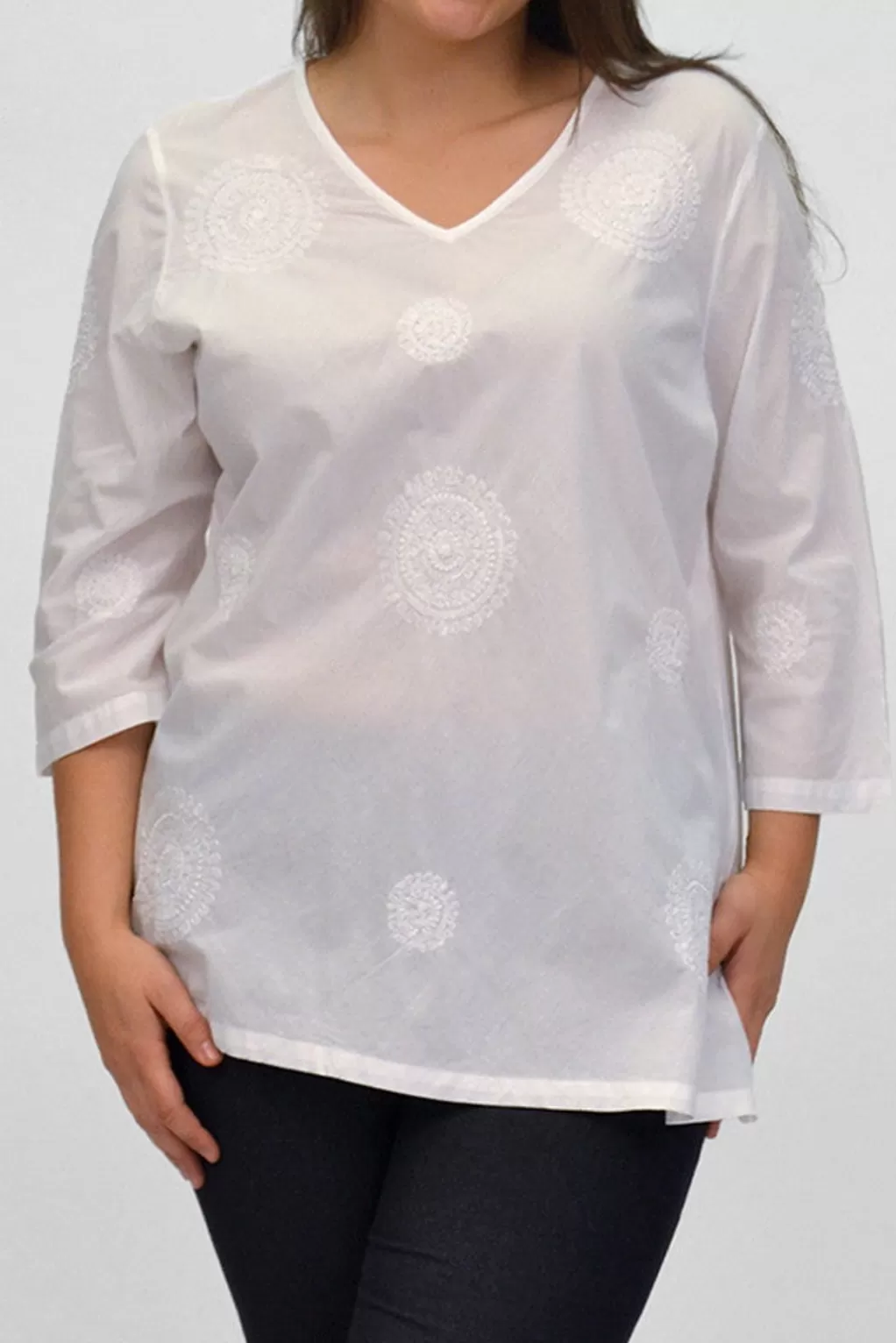 La Cera™ La Cera Plus Size Embroidered V-Neck Casual Shirt