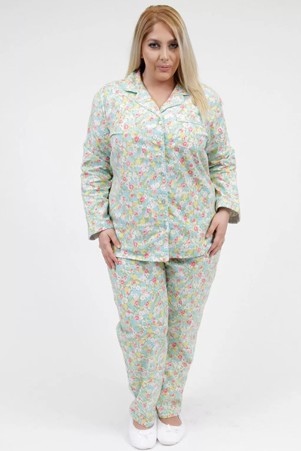 La Cera™ La Cera Plus Size Floral Flannel Pj Set