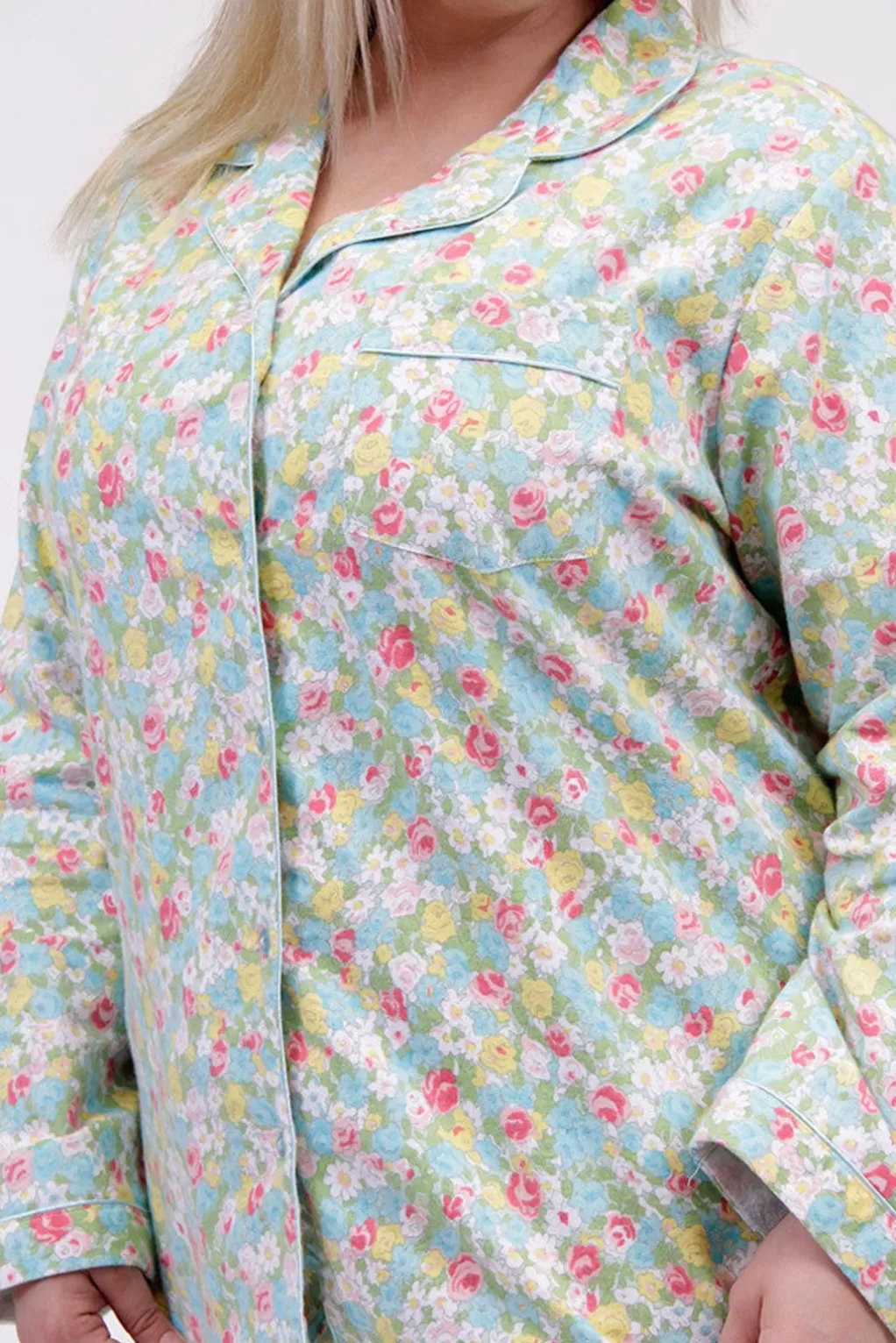 La Cera™ La Cera Plus Size Floral Flannel Pj Set