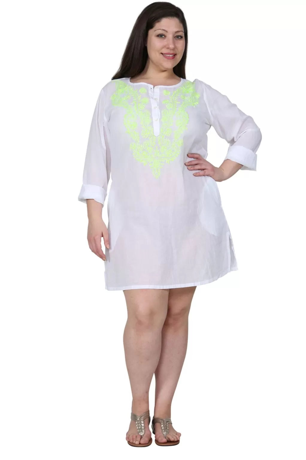 La Cera™ La Cera Plus Size Long Sleeve Button Front Cover Up