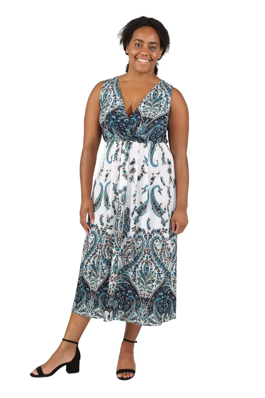 La Cera™ La Cera Plus Size Paisley Printed Sleeveless Long Dress