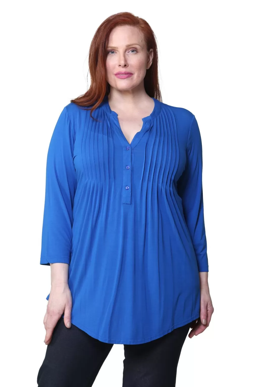 La Cera™ La Cera Plus Size Pleat Front Rayon Solid Tunic