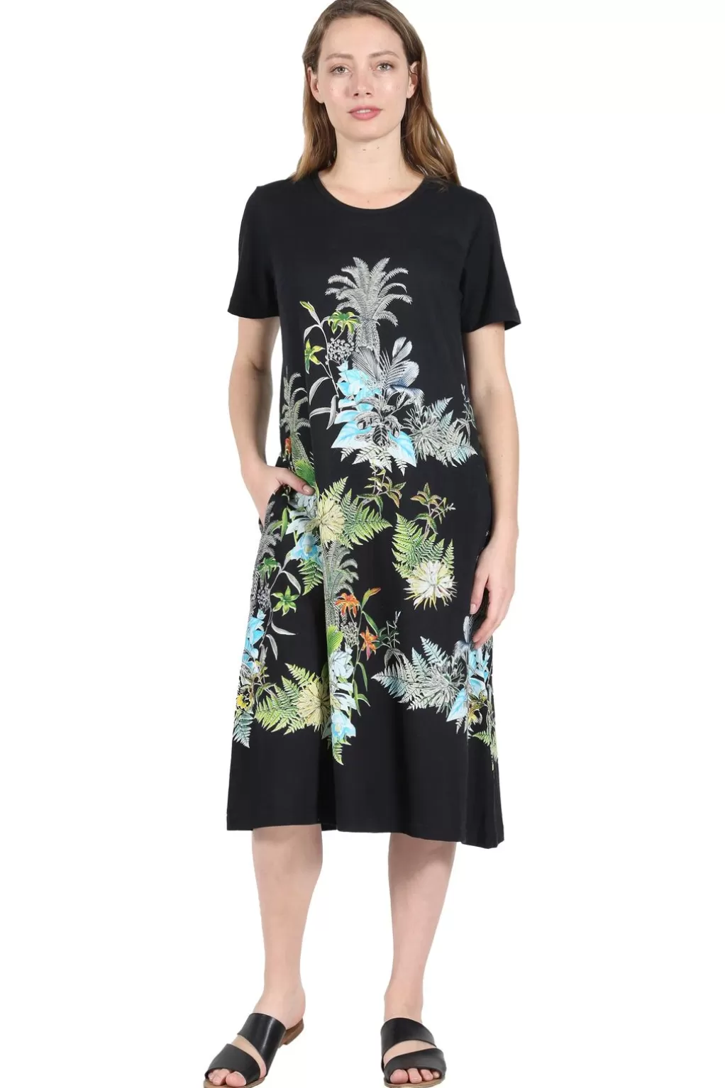 La Cera™ La Cera Printed A-Line Cotton Jersey Knit Dress