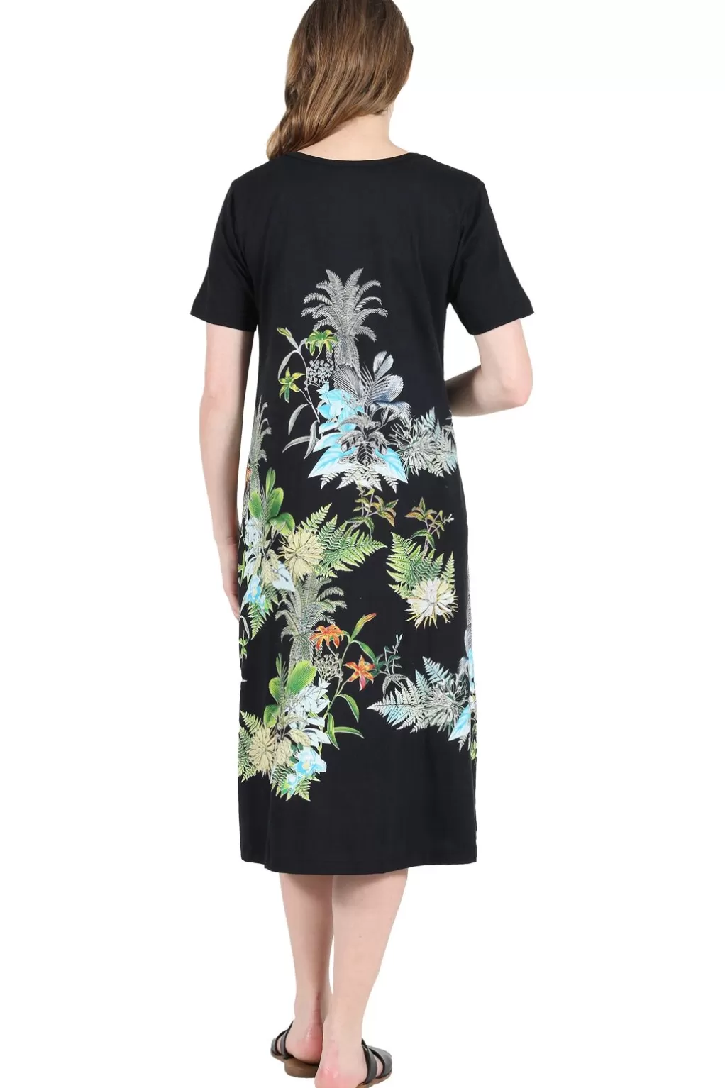 La Cera™ La Cera Printed A-Line Cotton Jersey Knit Dress