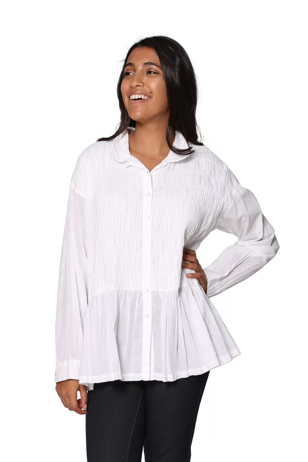 La Cera™ La Cera Puckered Button-Up Top