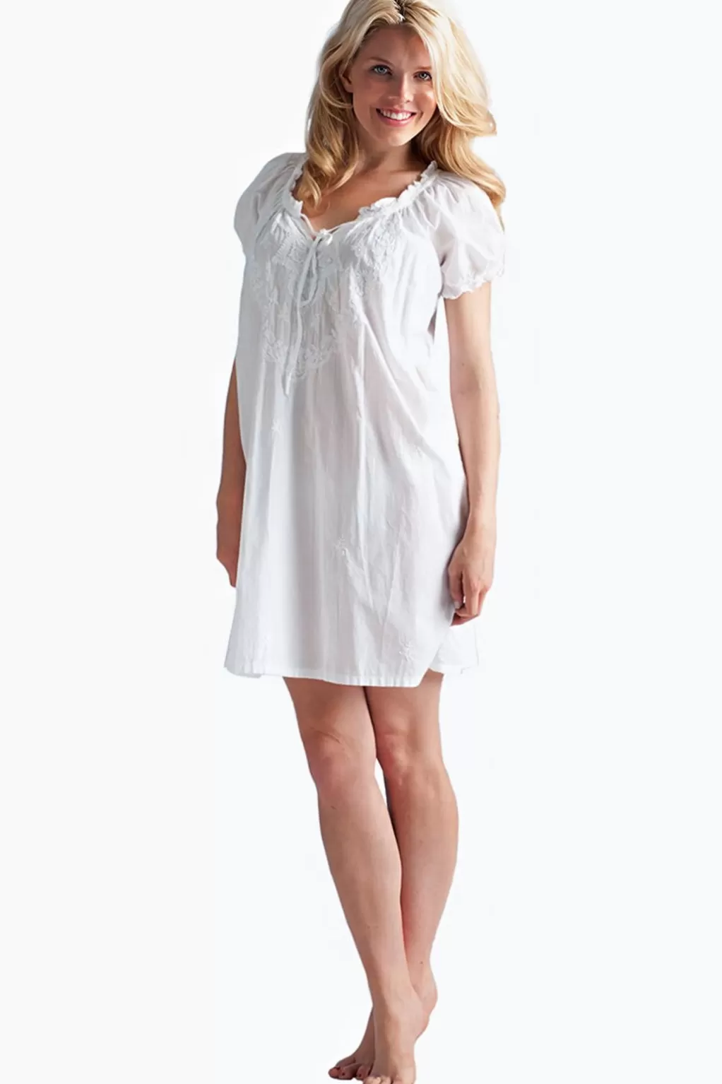 La Cera™ La Cera Puff Sleeve Short Peasant Gown
