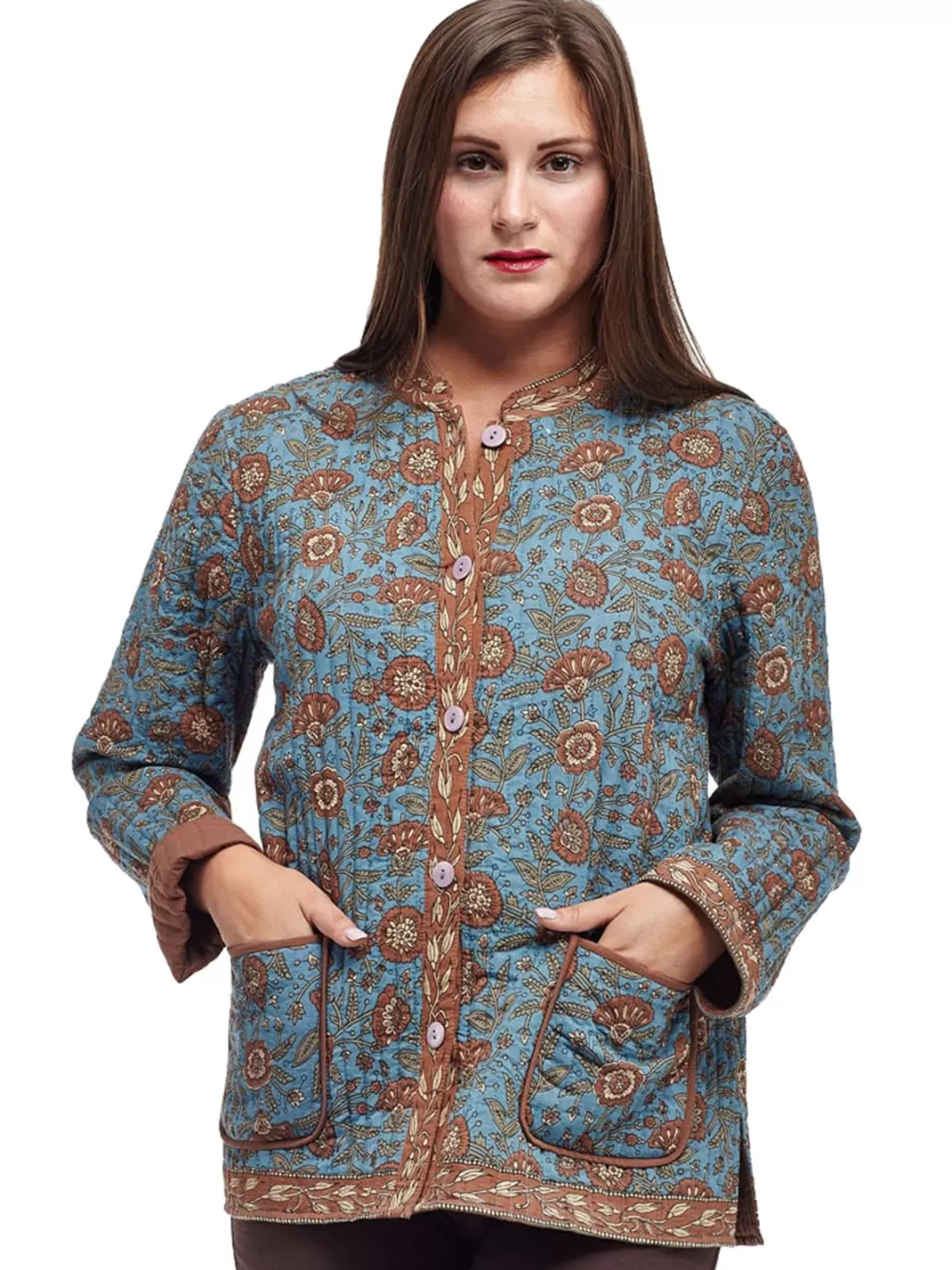 La Cera™ La Cera Quilted Blue Mandarin Jacket