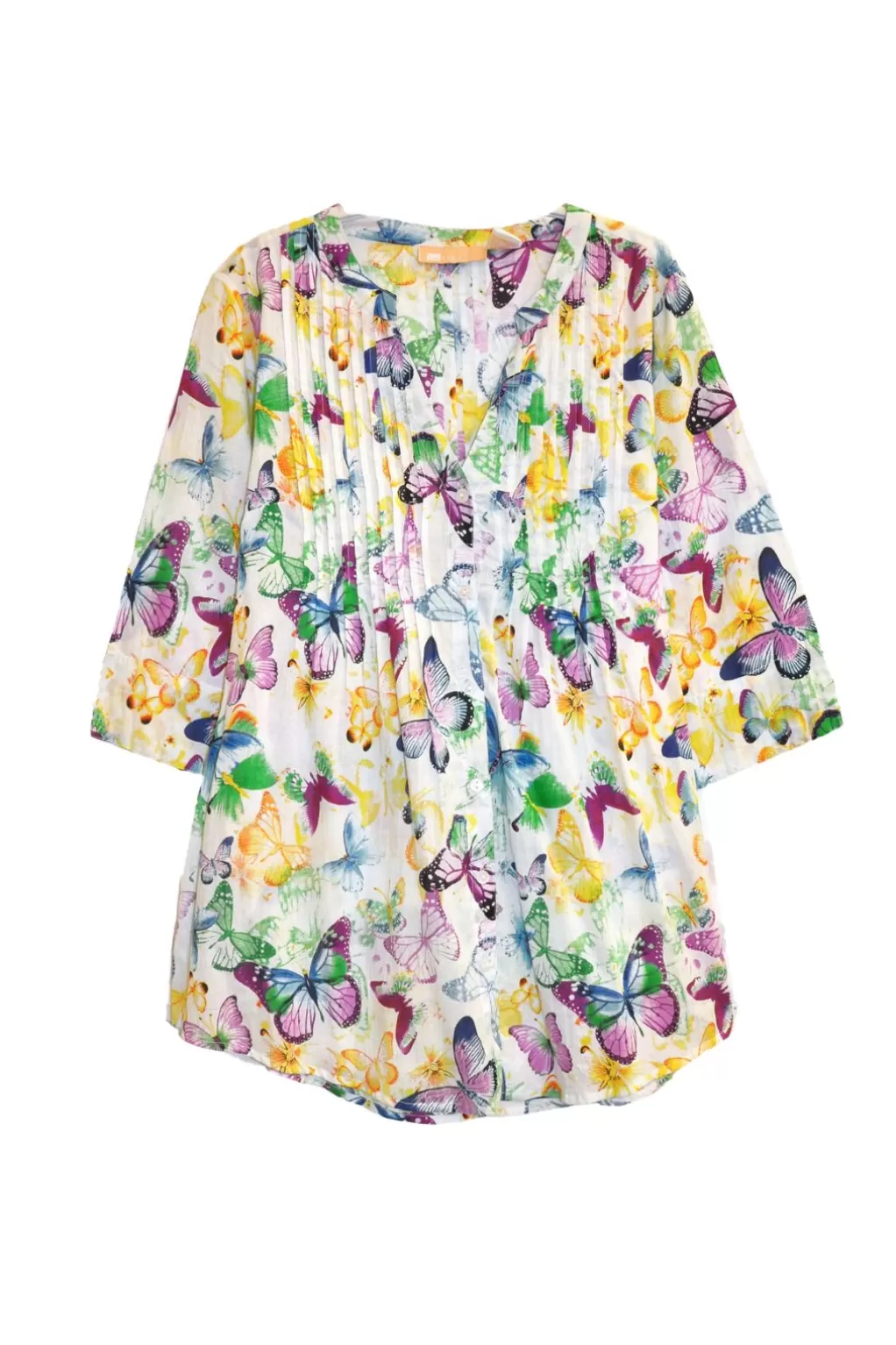 La Cera™ La Cera Rainbow Butterfly Print Pleated Tunic - Plus Size