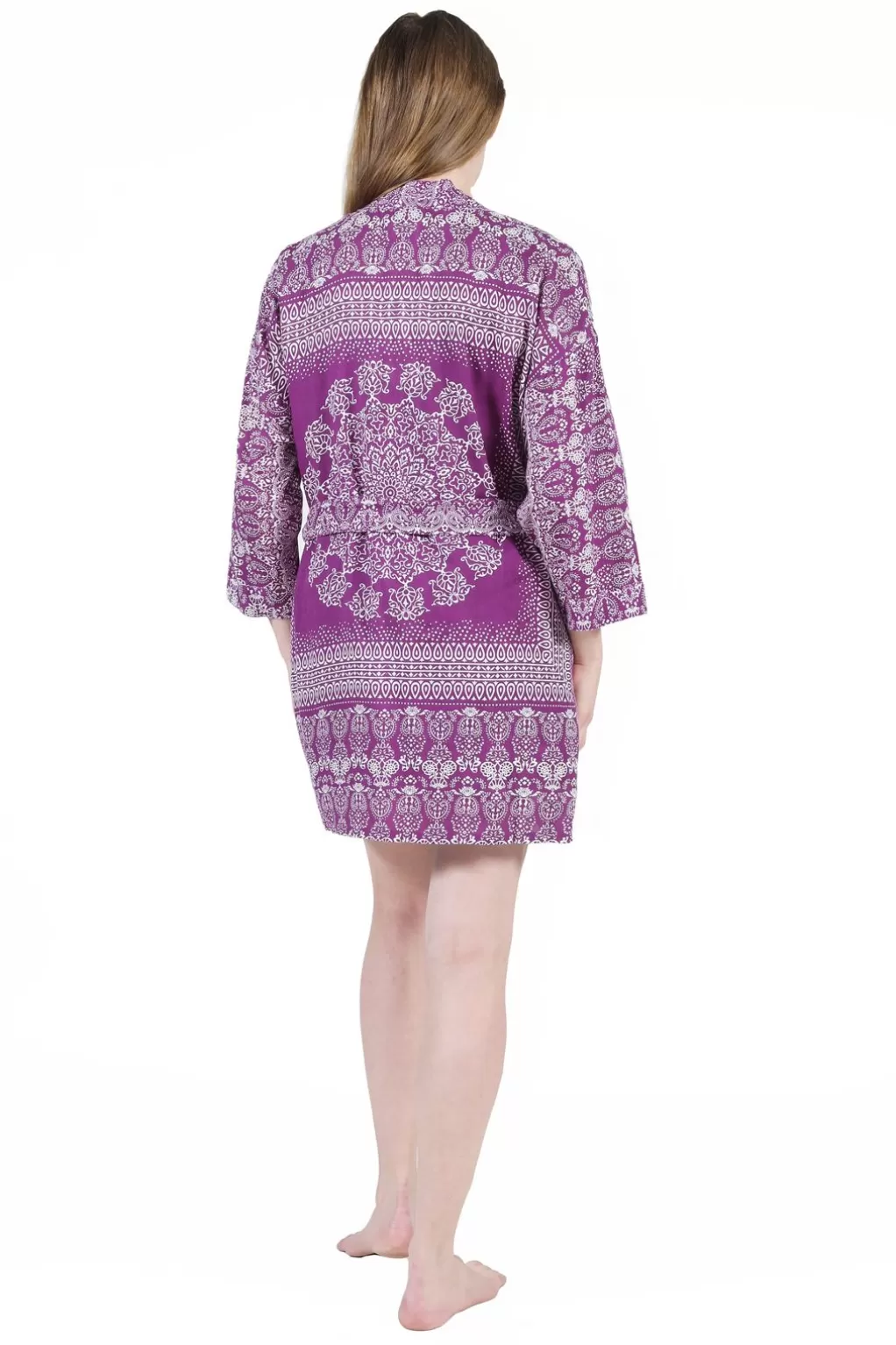 La Cera™ La Cera Rayon Purple And White Printed Robe