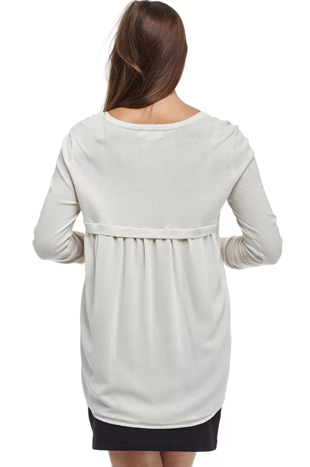 La Cera™ La Cera Rounded Neck Sweater Top With Georgette Back