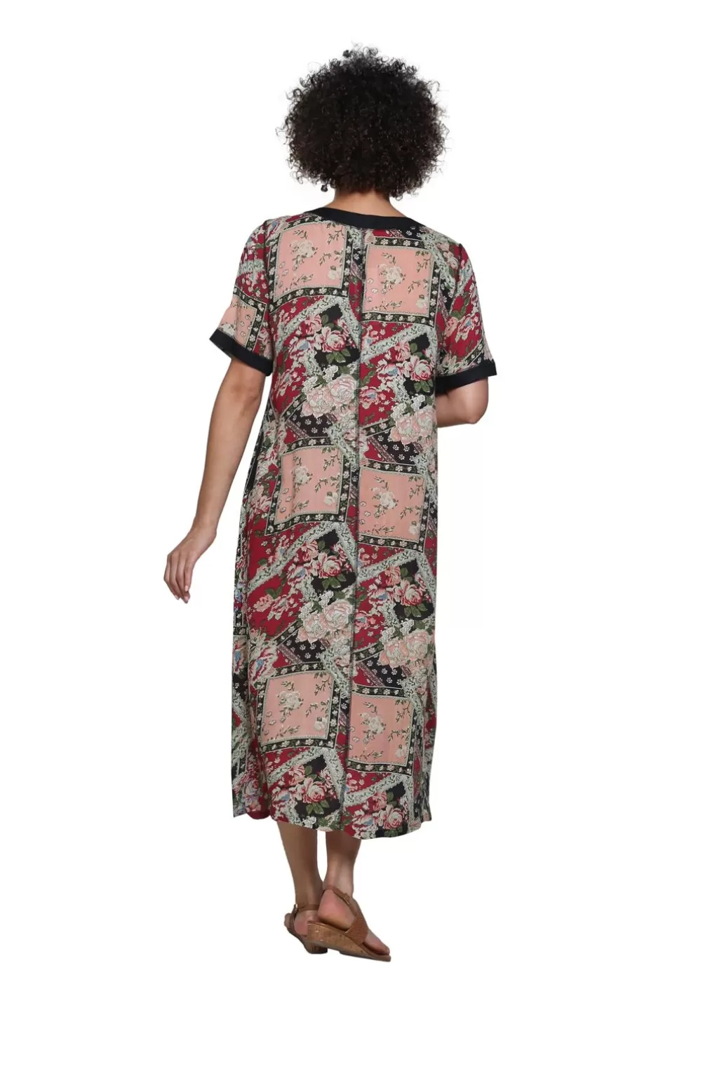 La Cera™ La Cera Rust Short-Sleeve Patchwork Dress
