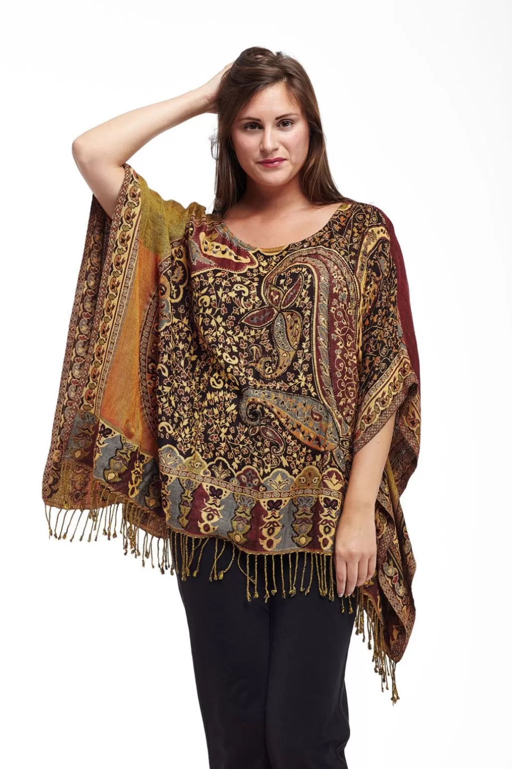 La Cera™ La Cera Shawl Paisley Printed Poncho
