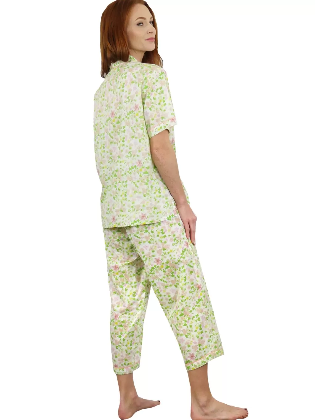 La Cera™ La Cera Short Sleeve Lime Floral Cotton Pajama Set