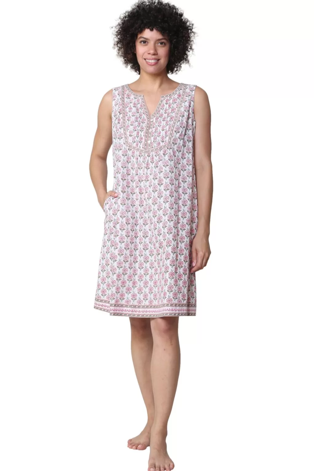 La Cera™ La Cera Sleeveless 100% Cotton Print Chemise