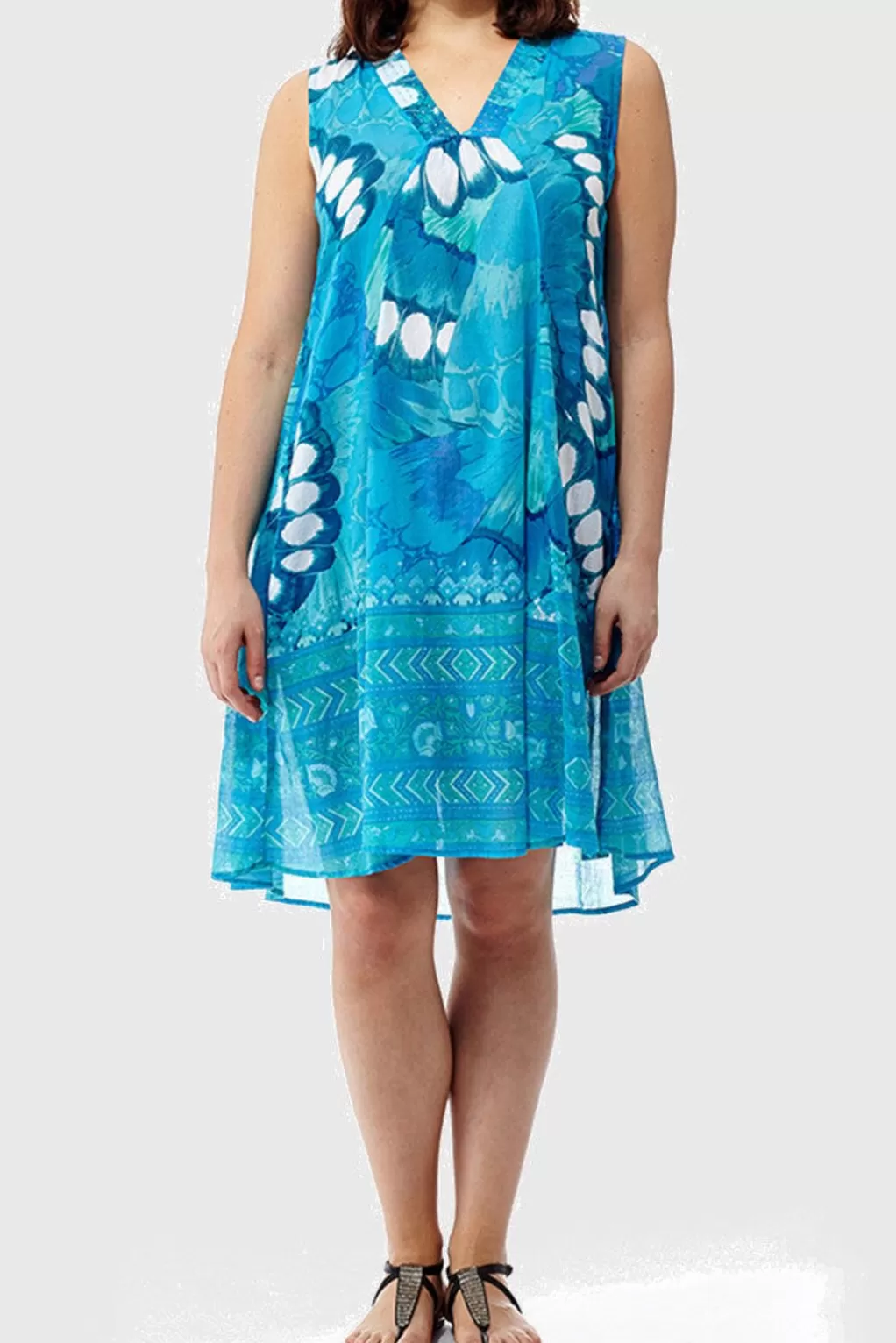 La Cera™ La Cera Sleeveless Butterfly Printed Dress