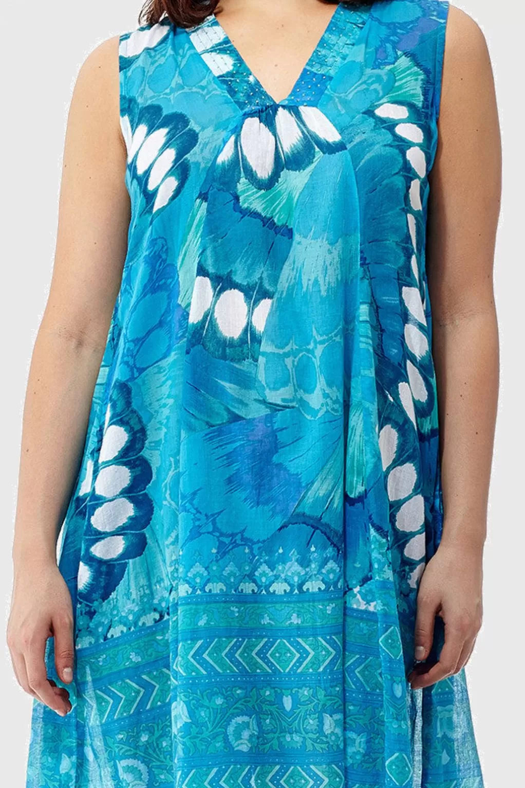 La Cera™ La Cera Sleeveless Butterfly Printed Dress