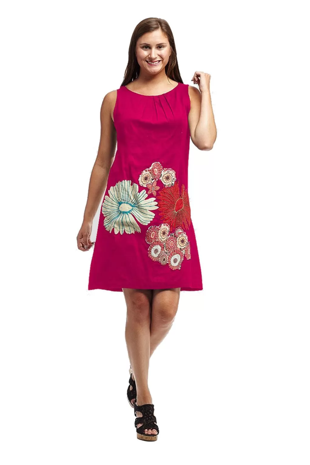La Cera™ La Cera Sleeveless Floral Applique Cotton Dress