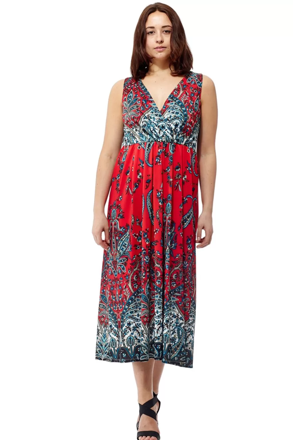La Cera™ La Cera Sleeveless Paisley Printed Maxi Dress