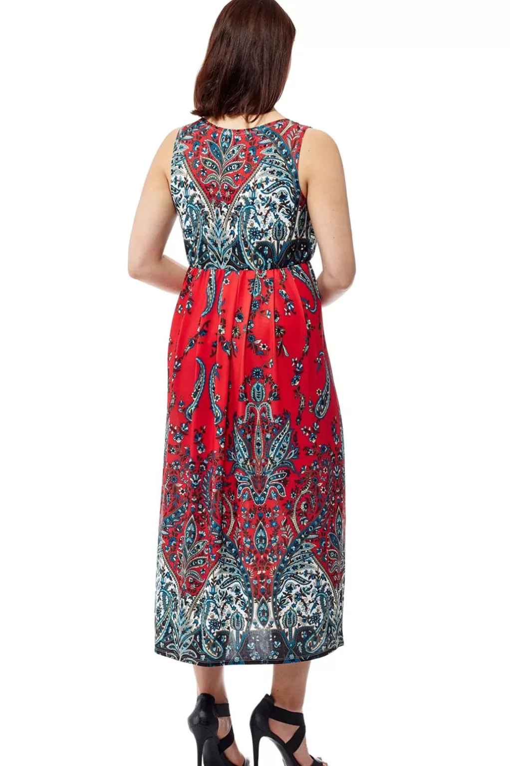 La Cera™ La Cera Sleeveless Paisley Printed Maxi Dress