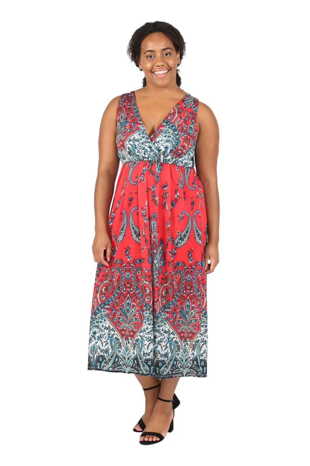 La Cera™ La Cera Sleeveless Paisley Printed Plus Size Maxi Dress