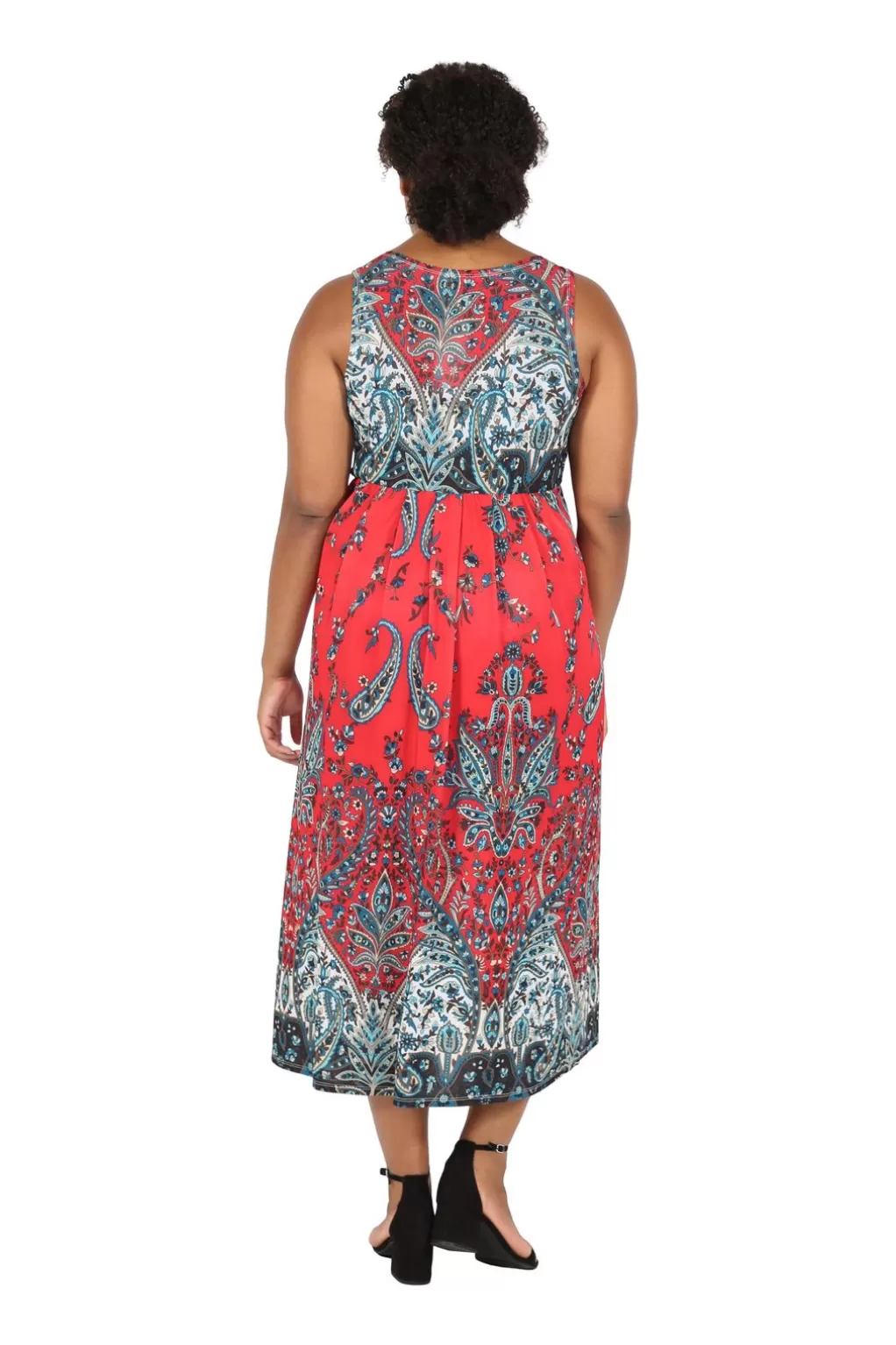 La Cera™ La Cera Sleeveless Paisley Printed Plus Size Maxi Dress